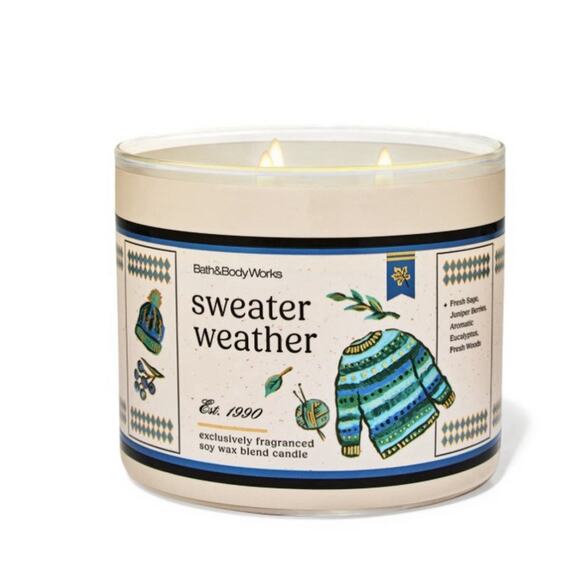 Bath & Body Works SWEATER WEATHER 3 WICK CANDLE Winter Fall 2025 - Picture 1 of 1